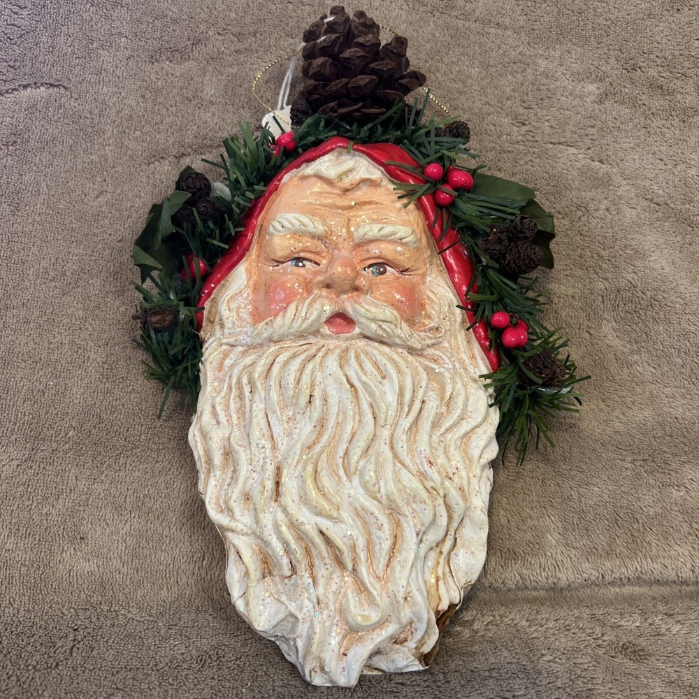 Silvestri Paper Mache Old‎ World Santa Face Wall Hanging Ornaments Christmas